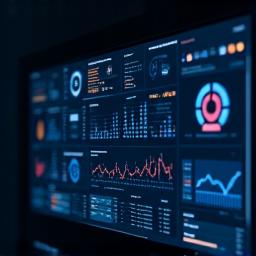 Dashboard with various charts and graphs, but some parts are dark and unlit, symbolizing missing data